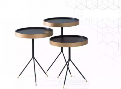 Beistelltisch 3x rund Dekotisch Lampentisch Sofatisch Tisch Holz schwarz  Přistavovací stůl 3x kulatý Dekotisch Lampentisch Sofatisch Stůl dřevo černý