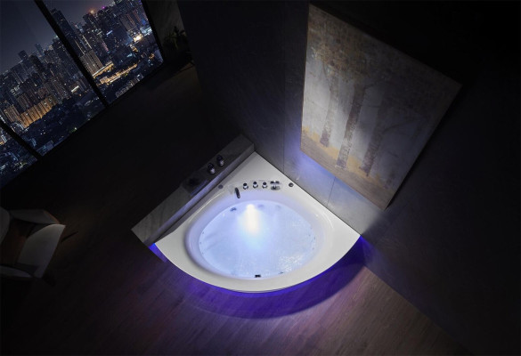 Eckwanne Badewanne Eckbadewanne Whirlpool Ergonomisch Wasserfall LED