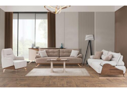 Sofagarnitur Dreisitzer Sessel Couch Polstersofa Stoffsofa Beige 3tlg