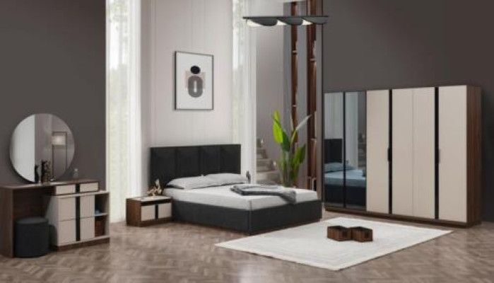 Komplette Doppelbett Bett Nachttische Schrank Beige 6tlg Schlafzimmer