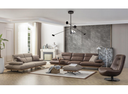 Sofa set Sofa 4+3+1 seater armchair luxury artificial leather brown group