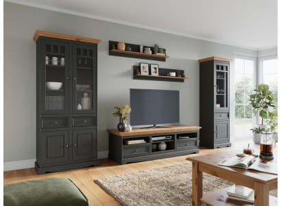 Žijící stěny Set Vitrine TV Kommode nástěnné regály komody skříň dřevěný nábytek 5 ks.