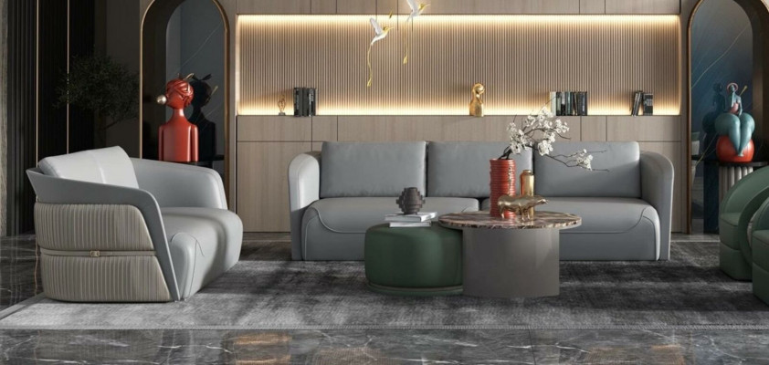 Couch stůl kávový design luxusní kulatý stůl pohovka 2x set souprava kámen