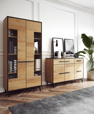 Vitrína Skříň Glass Designer Skříň Dřevo Nové komody Vitrína Komody