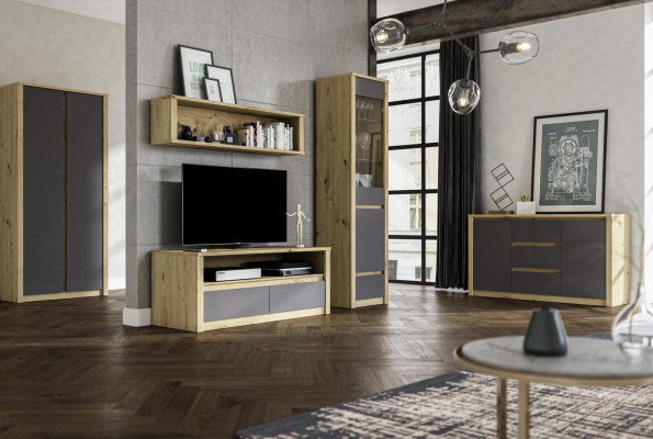 Wohnwände Anrichte Low Board Side Schrank Wohn Zimmer Sideboard Regal 5tlg. Set --> Obývací stěny, kredence, nízká skříň, skříň, obývací pokoj, komoda, regál 5dílná sestava