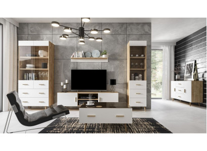 Wohnwand Wohnzimmer Set Vitrine Kommode Wandregal Vitrinen Wohnwände 4 tlg. Set -> Obývací stěna obývacího pokoje set Vitrína Komoda Nástěnná police Vitríny Obývací stěny 4 kusy set
