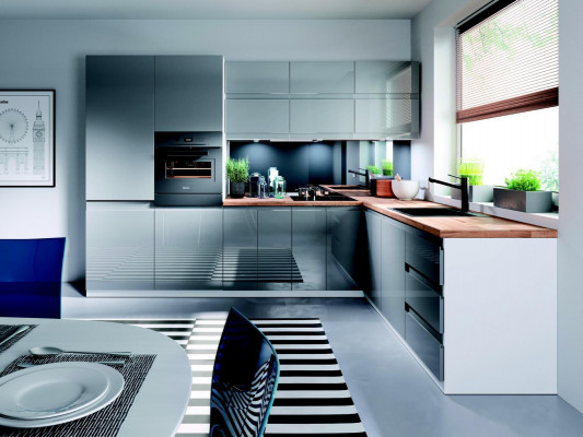 Moderní kuchyně L tvaru Kuchyňská skříň Design Nábytek na míru Šedá kuchyňská linka