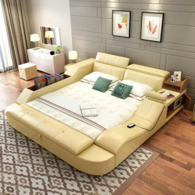Multifunkční postel Luxus Design Kůžové postele Dvojnásobný Dekorační Regál 180x200cm