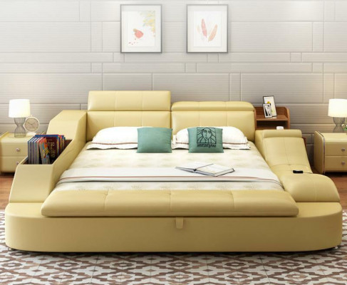 Multifunkční postel Luxus Design Kůžové postele Dvojnásobný Dekorační Regál 180x200cm