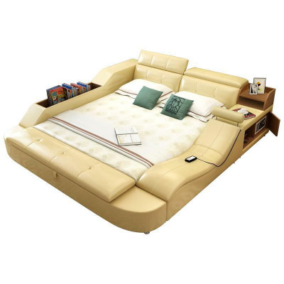 Multifunkční postel Luxus Design Kůžové postele Dvojnásobný Dekorační Regál 180x200cm