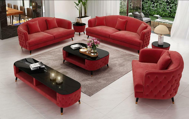 Sofa set 3+2+1 sezení Konferenční stůl Sideboard Set Design Moderní 7dílný