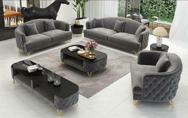 Sofa set 3+2+1 sezení Konferenční stůl Sideboard Set Design Moderní 7dílný