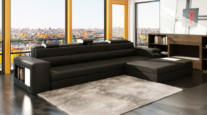 Ecksofa kůžená sedací souprava L tvaru, dekorativní pohovka, polštář, sedák, roh