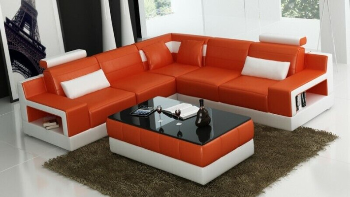 Designer Garnitur Sofa Couch Ecksofa mit Hocker Wohnlandschaft Polster