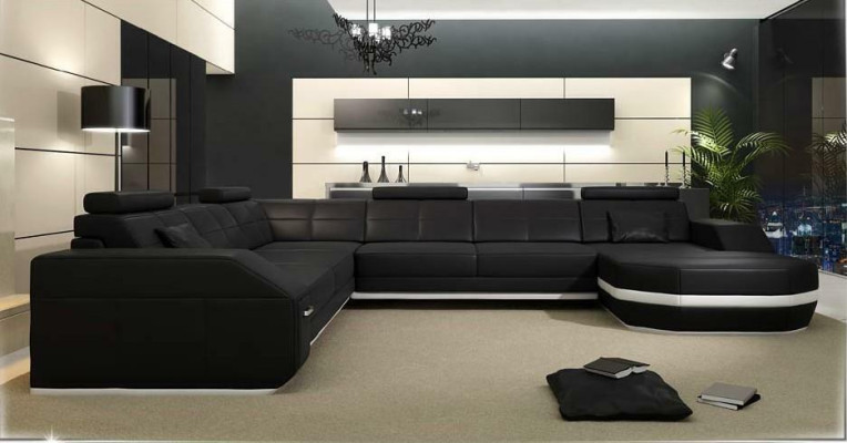 Ecksofa Ledersofa Big xxl U Form Wohnlandschaft Sofa Couch Deko Garnitur