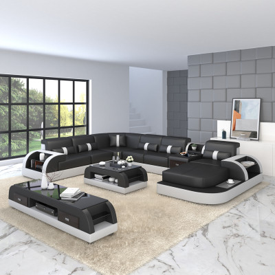 U Forma Sedací Souprava Rozkládací Pohovka Kůže Design