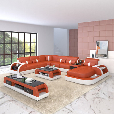 U Forma Sedací Souprava Rozkládací Pohovka Kůže Design
