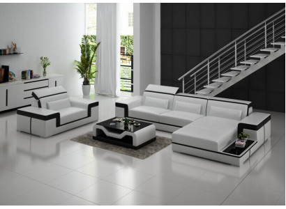 Žijící krajinné rohové pohovka L-tvar křeslo set souprava moderní kůže sofa