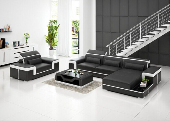 Žijící krajinné rohové pohovka L-tvar křeslo set souprava moderní kůže sofa