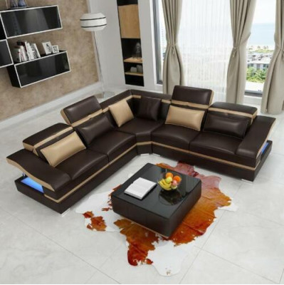 Ecksofa LForm Couchtisch Ecke Leder Garnitur Tisch Wohnlandschaft 2tlg