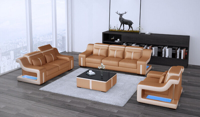 Sofa set Couch Upholstered Sofa 322 Complete Set Suites Design Leather 3 pieces.