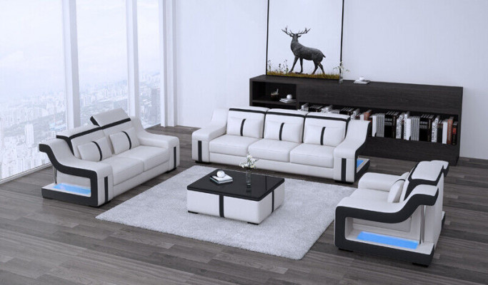 Sofa set Couch Upholstered Sofa 322 Complete Set Suites Design Leather 3 pieces.