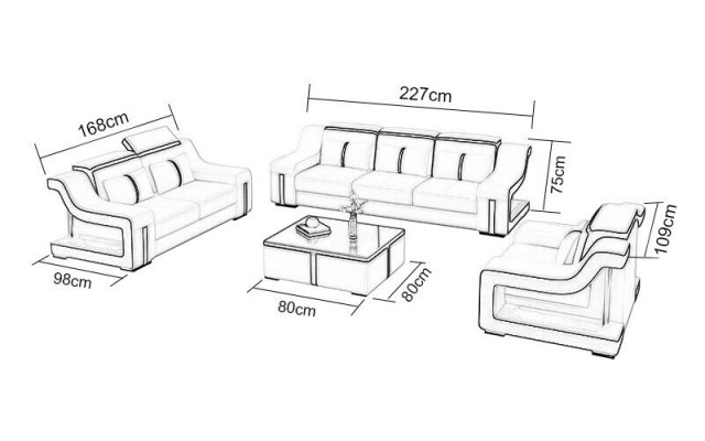 Sofa set Couch Upholstered Sofa 322 Complete Set Suites Design Leather 3 pieces.