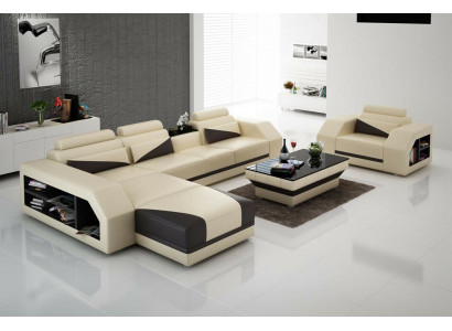 Kožená sofa, obývací souprava rohová sedací souprava L tvaru s křeslem set garnitura moderní.
