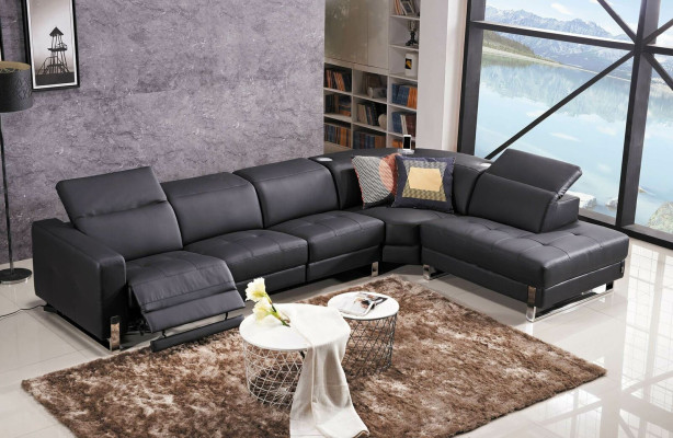 Luxusní rohová pohovka v L tvaru se sedadly z kůže pro váš obývací pokoj, moderní design.