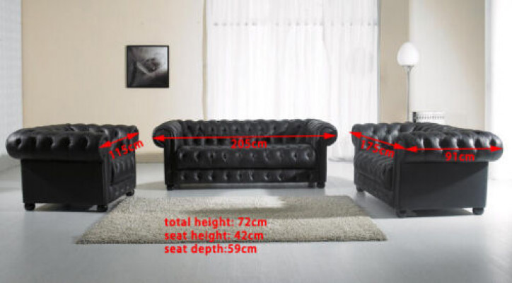 Chesterfield sedací souprava 3místného Design pohovky se setem potahu sofistikovaná souprava