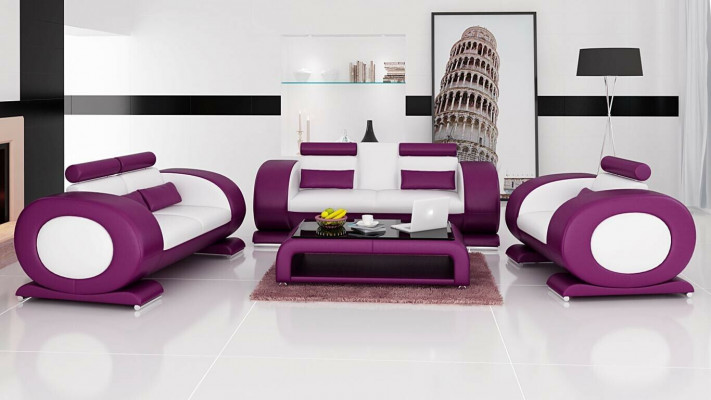 Sofa set design, leather upholstered couches, 3-seater new