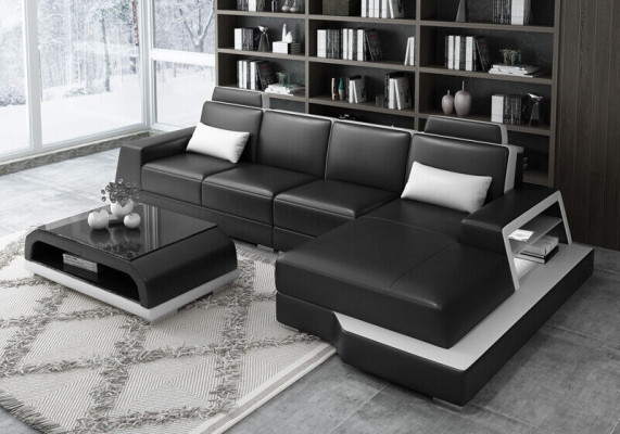 Ecksofa Pohovka Obývací souprava L tvaru Potah Pohovka Pohovka z kůže Beige Pohovky
