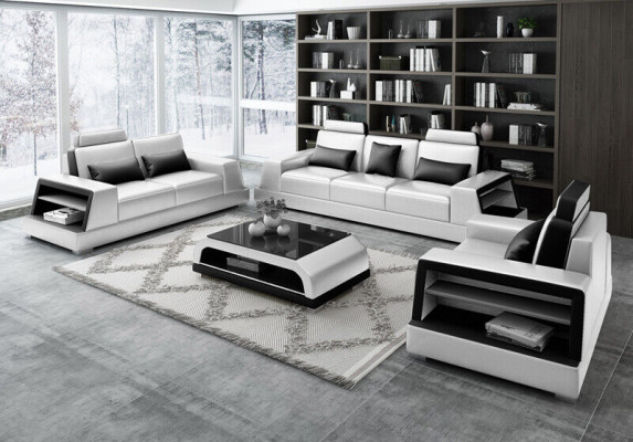 Sofáová souprava s křesly, designové pohovky, čalouněné gauče, kůže, moderní 3+3