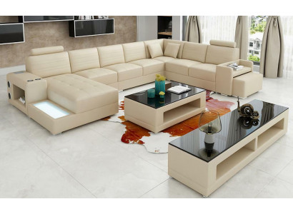 Eck kůže rohová sedací souprava ve tvaru písmene U Pohovka Couch Design Polsterní textil Moderní Tkanina Nový
