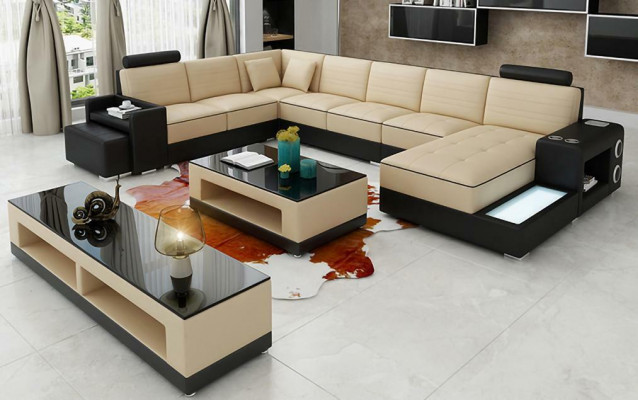 Eck kůže rohová sedací souprava ve tvaru písmene U Pohovka Couch Design Polsterní textil Moderní Tkanina Nový