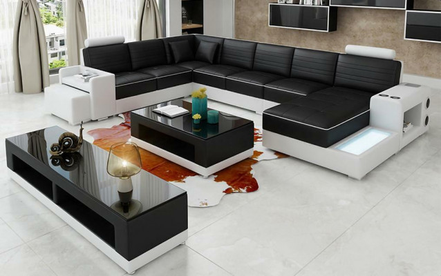 Eck kůže rohová sedací souprava ve tvaru písmene U Pohovka Couch Design Polsterní textil Moderní Tkanina Nový