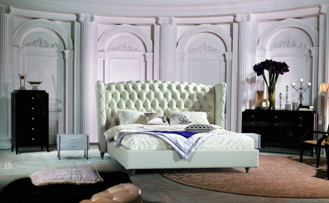 Luxusní designová postel Chesterfield z koženky pro ložnici manželské postele