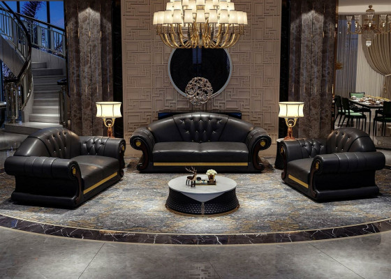 Klasická sedací souprava Chesterfield sofa Garnitura třísedadlový kožený gauč 3místný