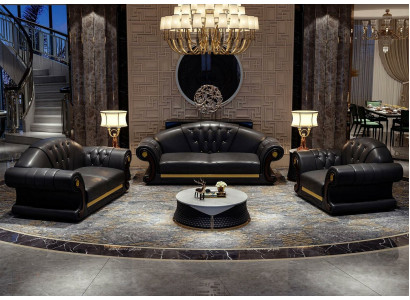 Klasická sedací souprava Chesterfield sofa Garnitura třísedadlový kožený gauč 3místný