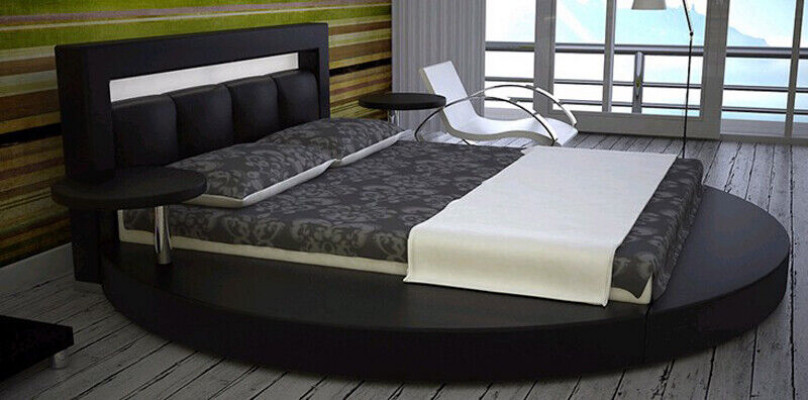 Kruhová postel Kruhový design Luxusní lůžko z kůže dvojitého rámu hotelu.