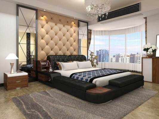 Multifunkční design lůžka s polstrováním Chesterfield luxusní manželskou postelí.