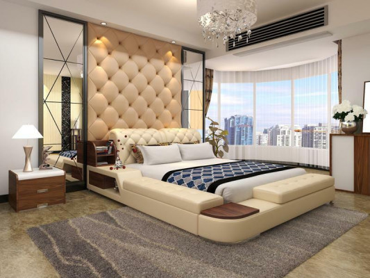 Multifunkční design lůžka s polstrováním Chesterfield luxusní manželskou postelí.