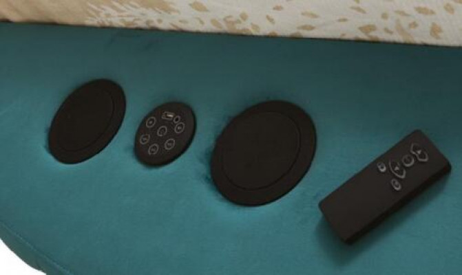 Multifunkční postel s regálem a USB nabíječkou, dvojitý textilní lůžkový rám 180x200.