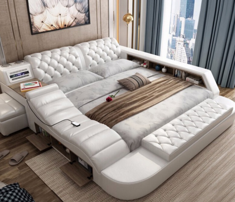 Luxus dvojitá multifunkční postel s polstrovanou vodní postelí 180x200 USB rádio hudba