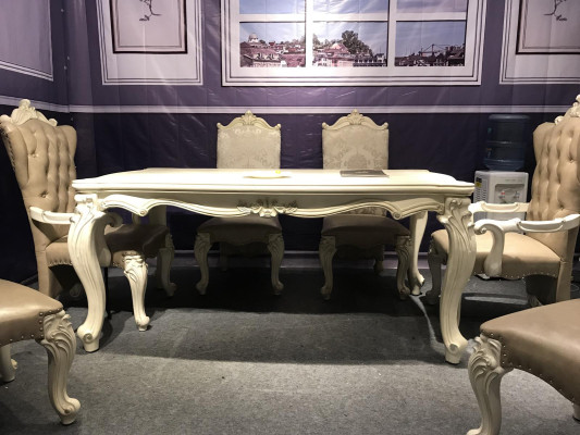 Esszimmer Garnitur Barock-Rokoko Esstisch x6 Chesterfield Lederstühle