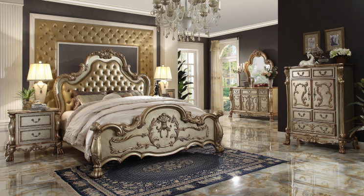 Postel 2x noční stolek 3 kusy. Ložnice Set Designer Luxus postele Chesterfield