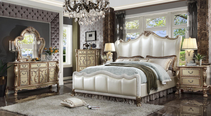 Design Luxus Ložnice Set Deko Postel 2x Noční Stolky Komoda Sada