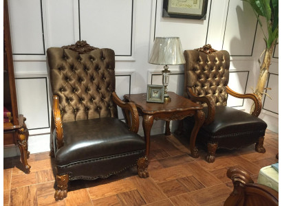 Obývací pokoj set 2x křeslo + konferenční stolek stůl sofa gauč Chesterfield