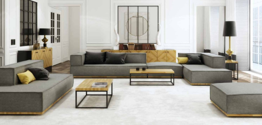 Ecksofa L-form Luxus Garnitur Sofa Stoff Sofas Polster Sitz Eck Modern Grau