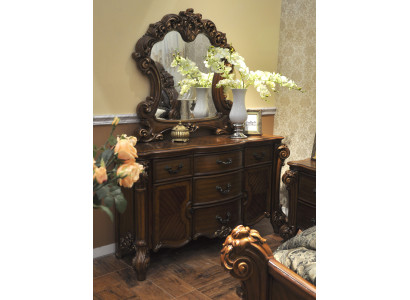 Noble komoda Bufet Komody Skříň + Zrcadlo Baroko Rokoko Příbor Dřevo nové